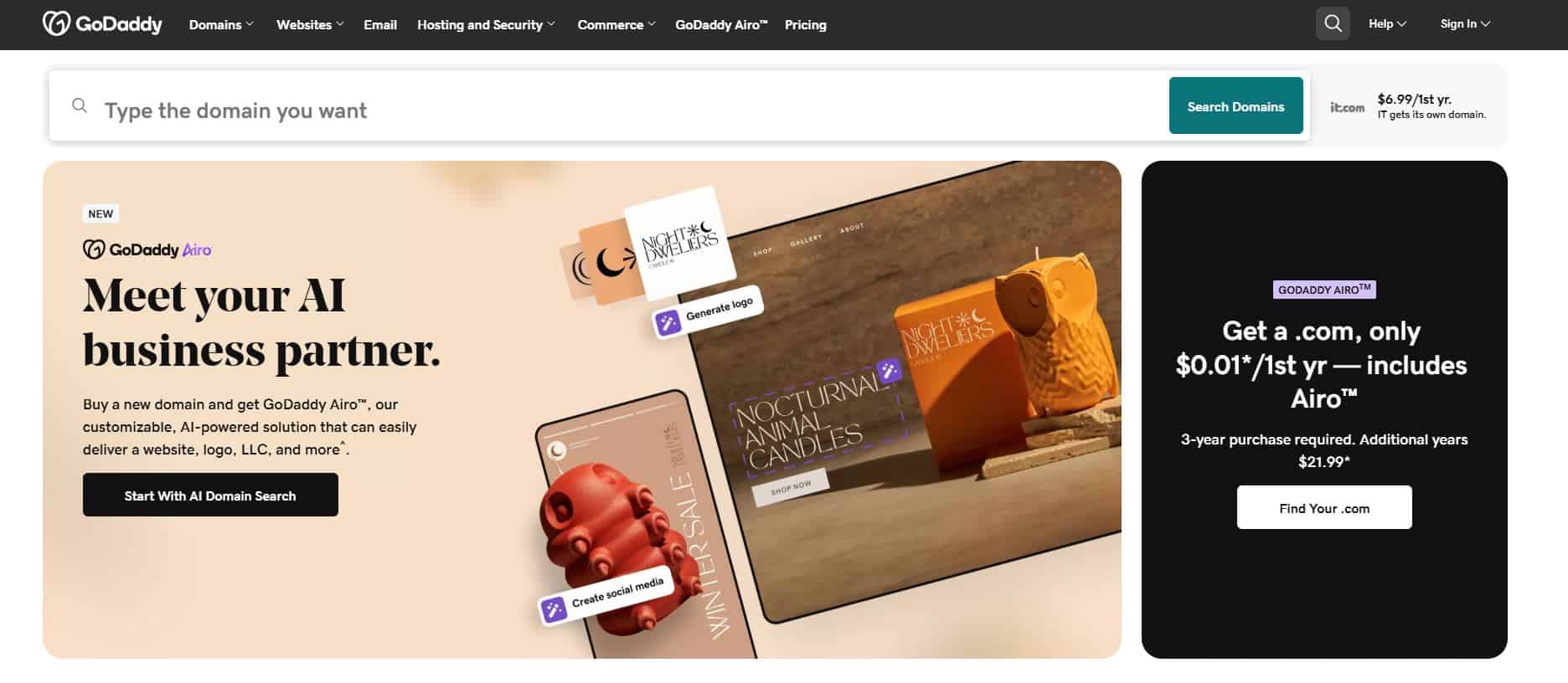 GoDaddy Homepage Screenshot GoDaddy Homepage Screenshot